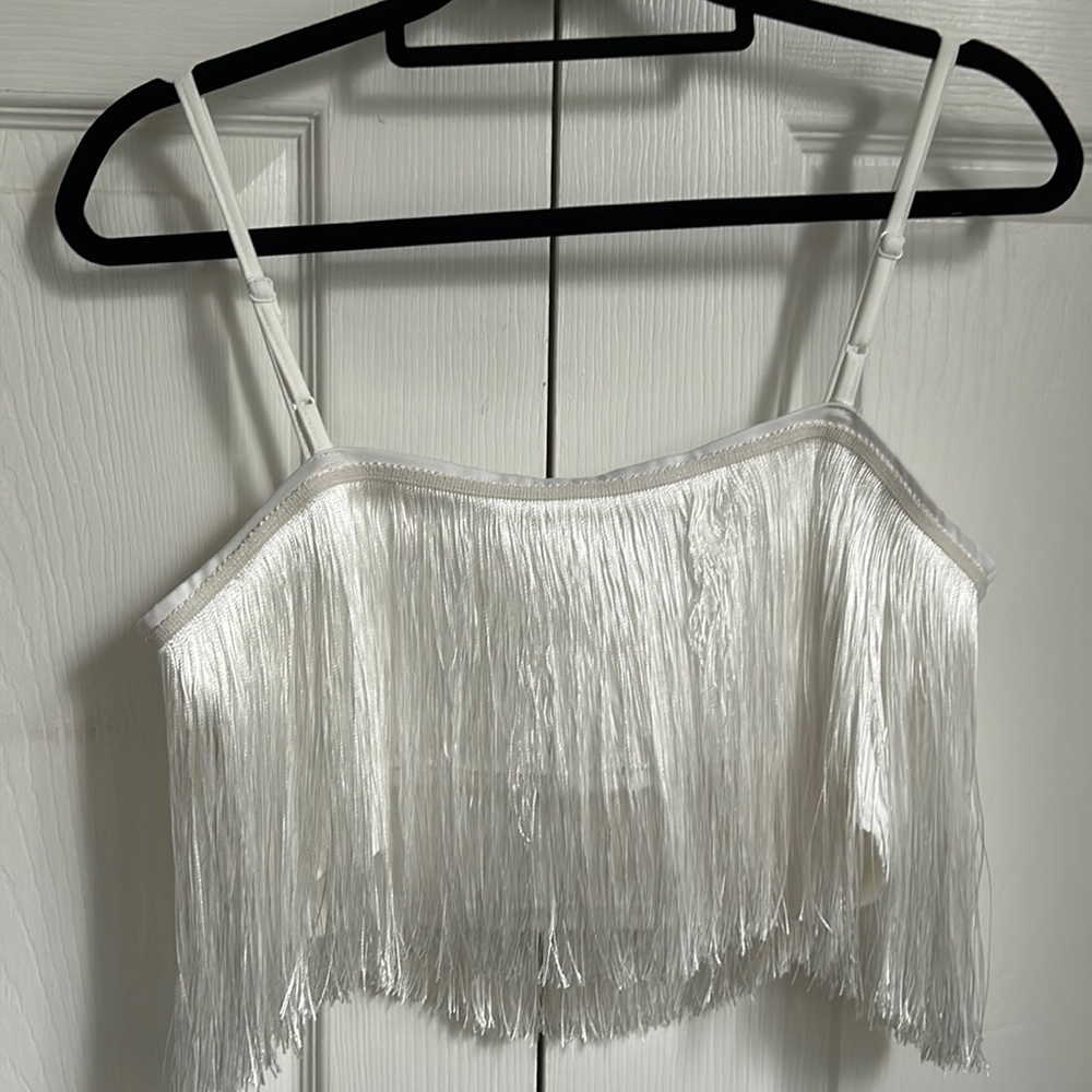 White Fringe Tank Top